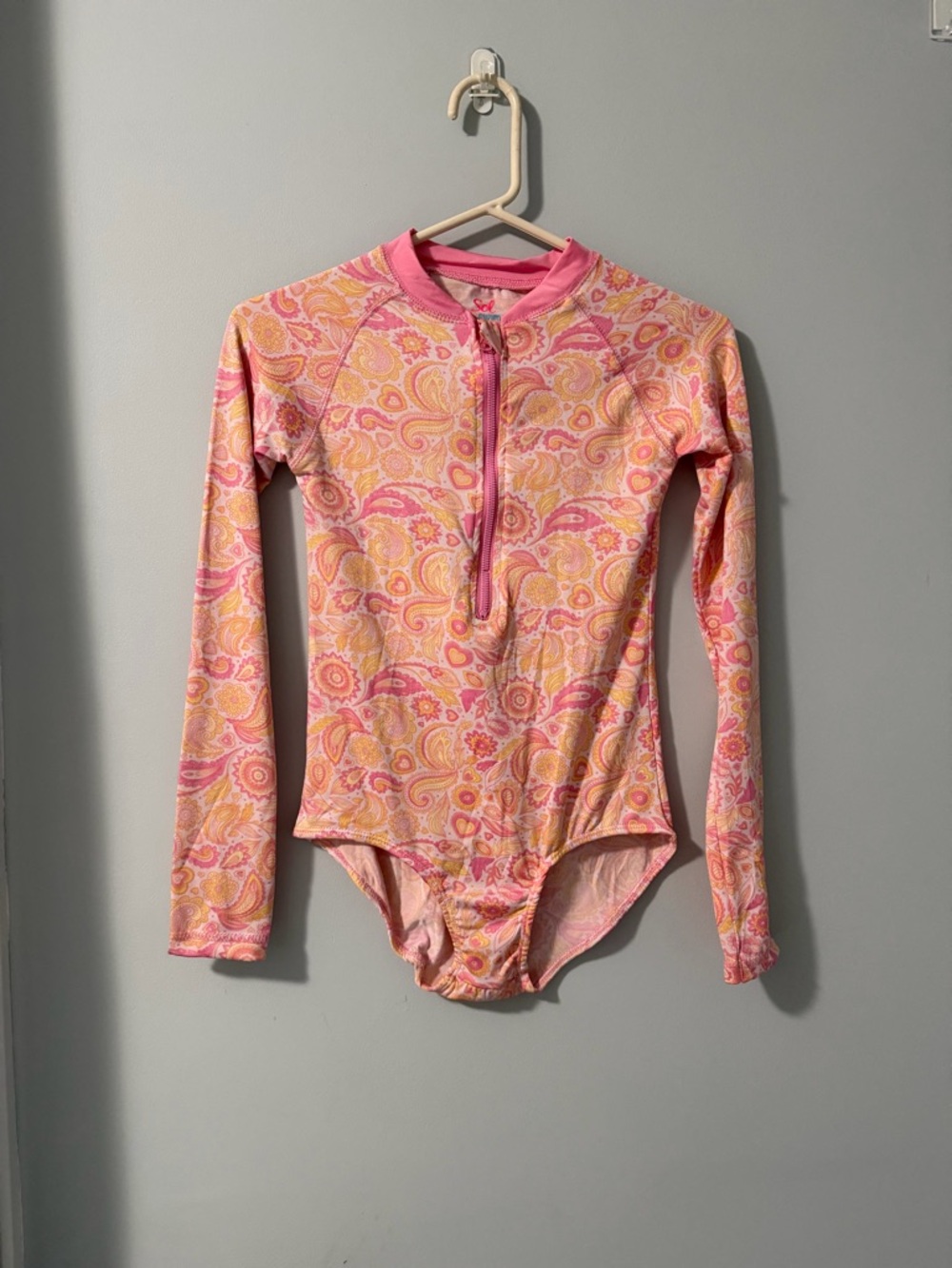Sol Pink & Peach Paisley Long-Sleeve One-Piece Swimsuit